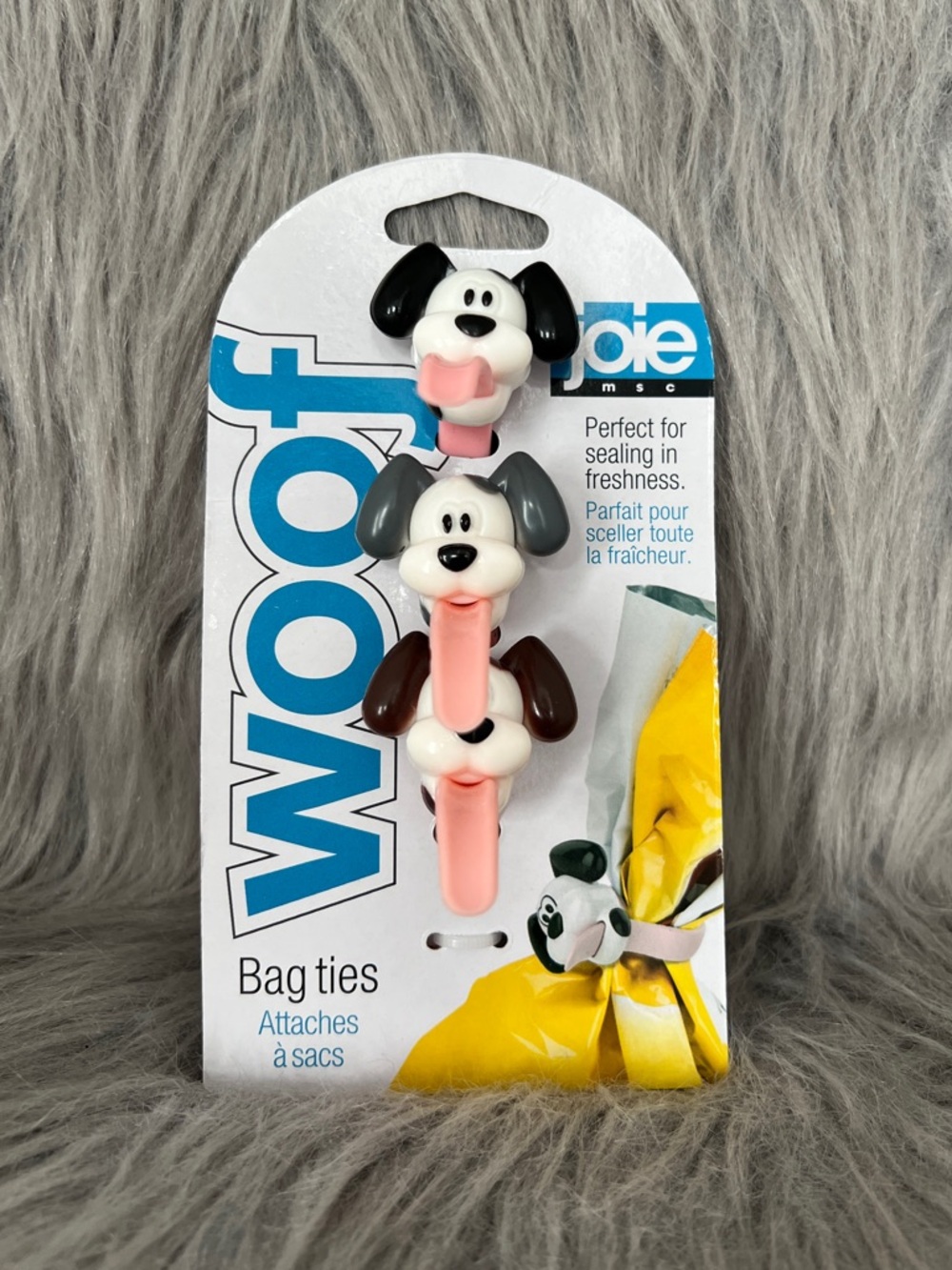 Joie Woof Dog Bag Ties – Pink with Black, Gray, Brown Accents